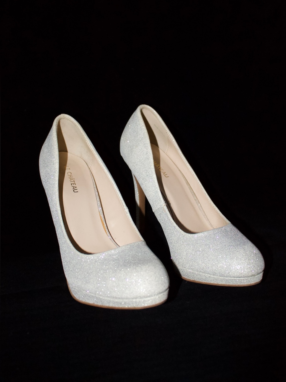 le chateau Sparkle Platform High Heel Pumps - Silver Glitter